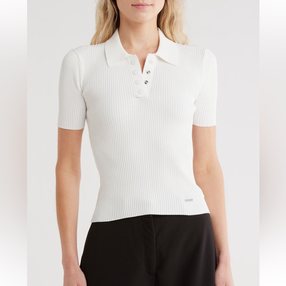 Jason Wu White Ribbed Polo Top